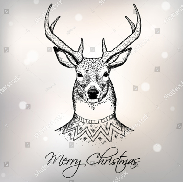 Merry Christmas Deer Drawing