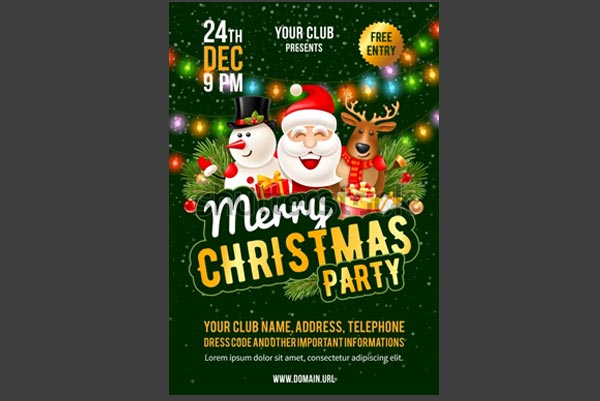 Merry Christmas Party Flyer Design Printable Template