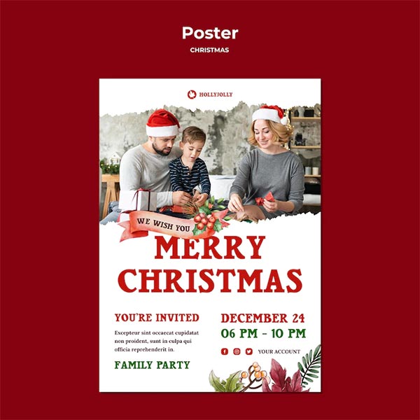 Merry Christmas With Family Flyer Print Template