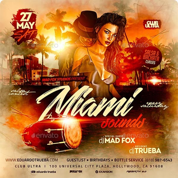 Miami Sounds Latin Party Flyer  Template
