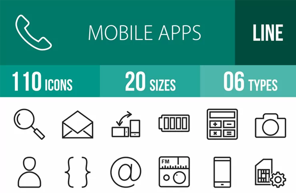 Mobile Apps Line Icons Template