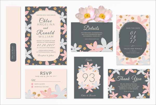 Modern Floral Wedding Invitation Set
