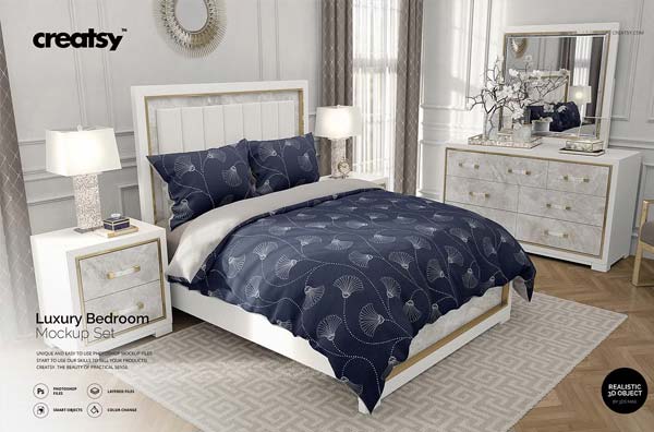 Modern Luxury Bedroom Bedding Mockup Set