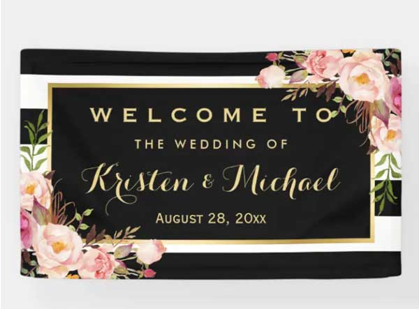 Modern Vintage Floral Stripes Decor Wedding Party Banner