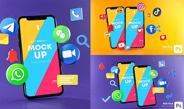 Most Popular Social Media Phones Mockup