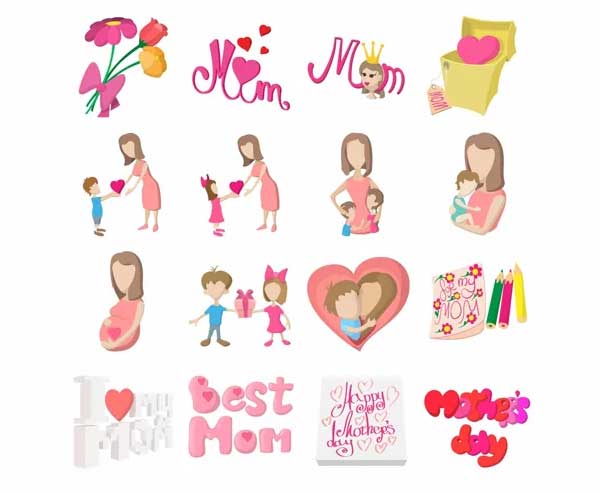 Mother's Day Cartoon Icons Set