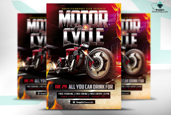 Motorcycle Party Flyer Design