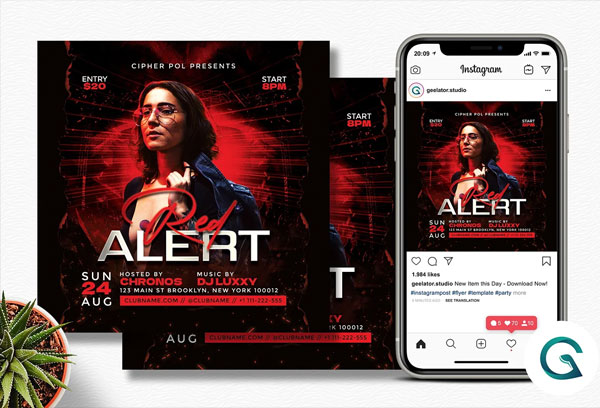 Music Red Alert Party Flyer Template