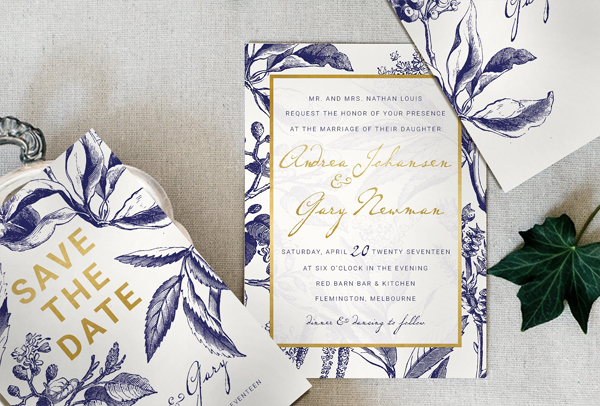 Navy Blue Floral Wedding Invitation Template