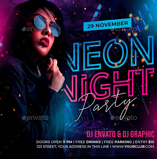 Neon Night Party Flyer Template