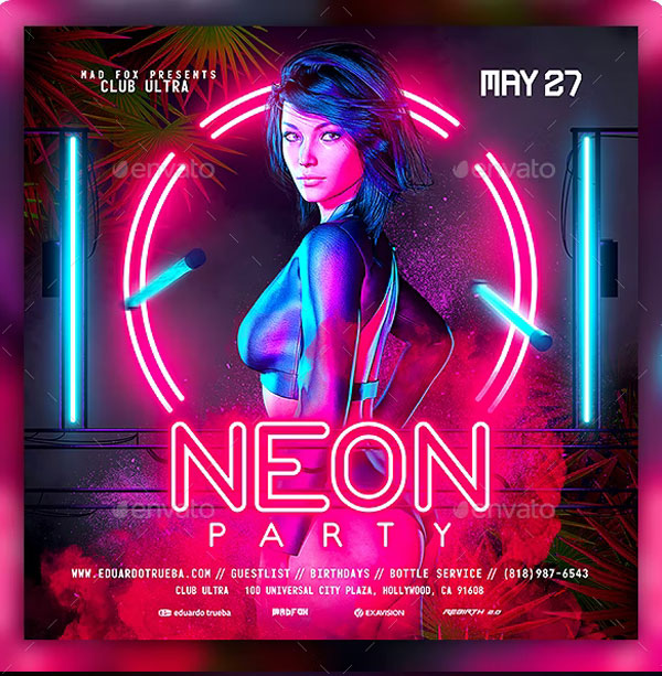 Neon Party Invitation Flyer Template