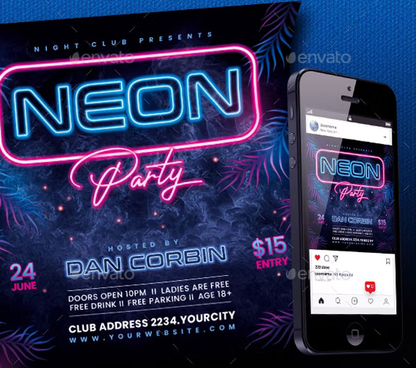 Neon Party Invitation Template