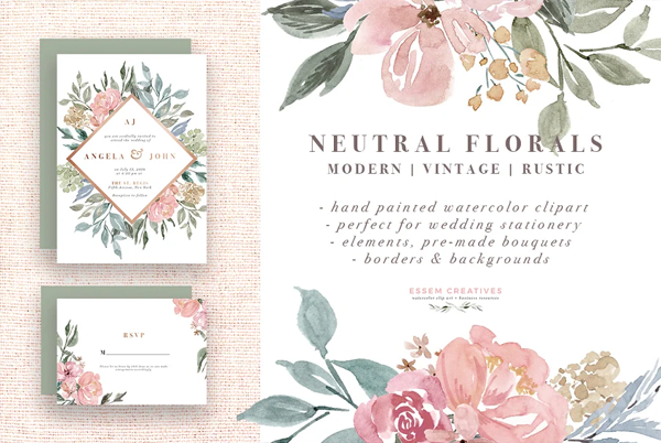 Neutral Watercolor Flower Graphics