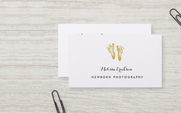 Newborn Photographer Elegant Gold Footprints Business Card
