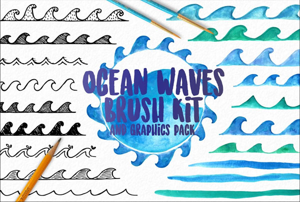 Ocean Waves Watercolor PS Brush Kit