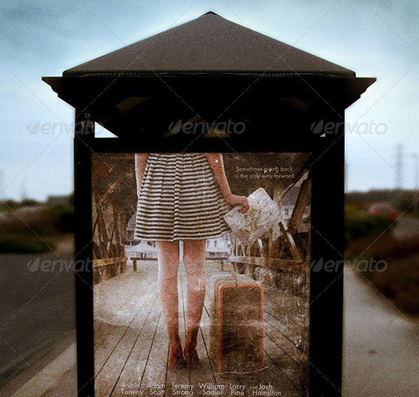 Old Bus Stop Sign Mockup Template