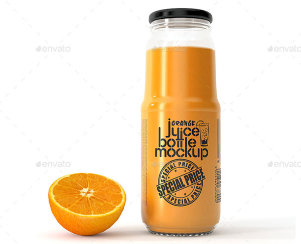 Orange Juice Glass Bottle Mockup Template