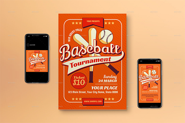 Orange Modern Baseball Tournament Flyer Set