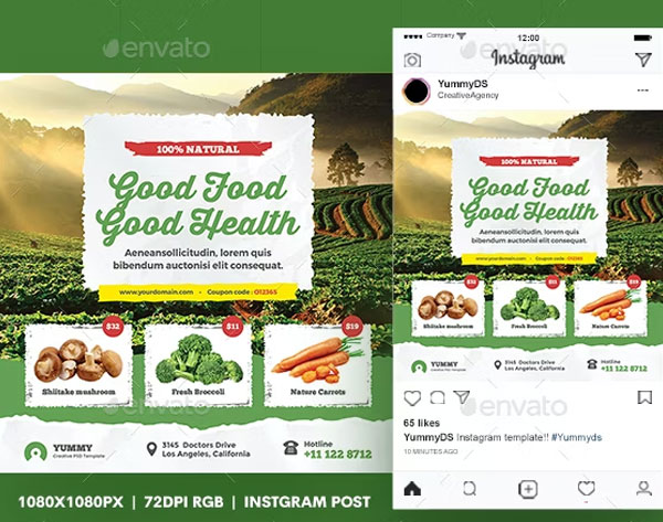 Organic Food Square Flyer and Instagram Post