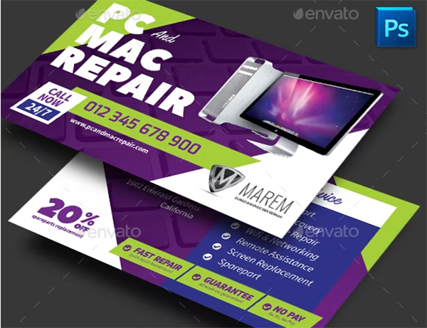 PC and Mac Repair Business Card Template