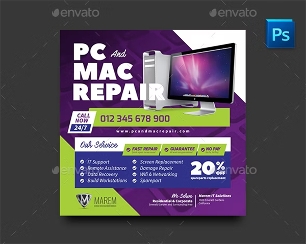 PC and Mac Repair Social Media Template