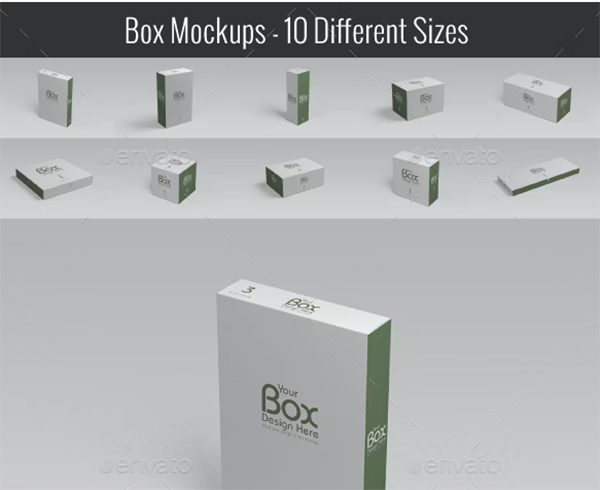 Package Box Mockups 10 Different Sizes