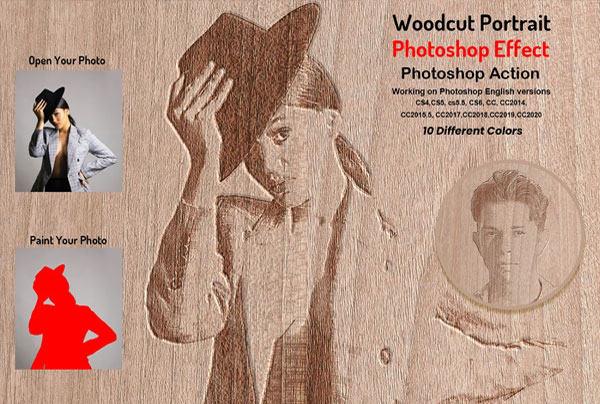 Painted Woodcut Portrait Photo Effect