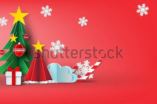 Paper Art Merry Christmas Sky Background