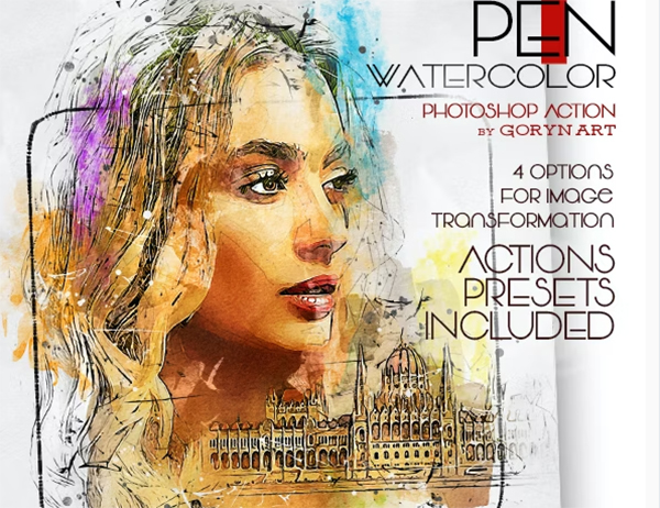 Pen Watercolor Photoshop Action
