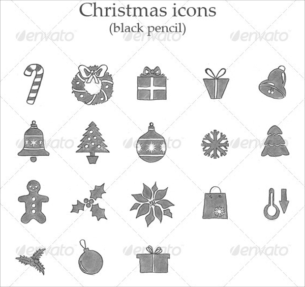 Pencil Drawing Christmas Icons
