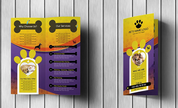 Pets Care Bi-Fold Brochure Template