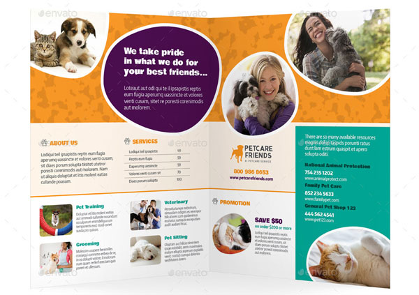 Photoshop Pet Care Bifold and Halffold Brochure