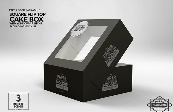Photoshop Square Flip Top Cake Box Mockup