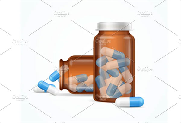 Pills Capsules in Medical Bottle Mockup