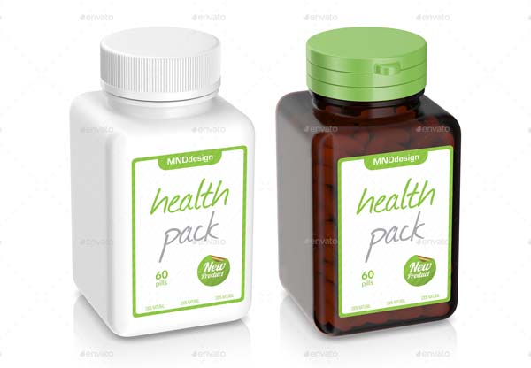 Pills Square Plastic Bottle Mockup