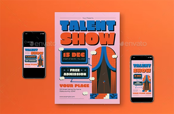 Pink Retro Talent Show Flyer Set