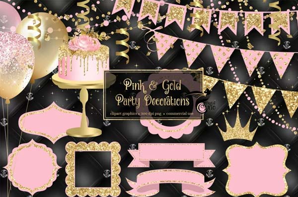 Pink and Gold Glitter Bunting Banner