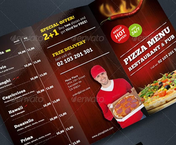 Pizza Restaurant Trifold Menu Flyer