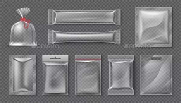 Plastic Package Realistic Clear Bag Mockups