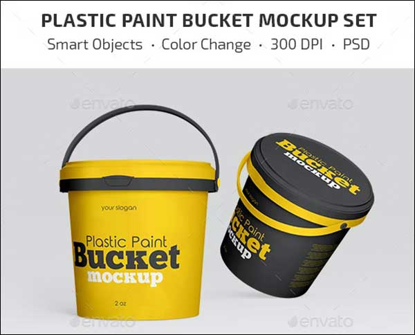 Plastic Paint Bucket Mockup Set