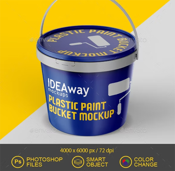 Plastic Paint Bucket PSD Mockup
