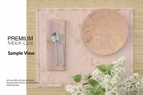 Plate Napkin and Placemat Mockups