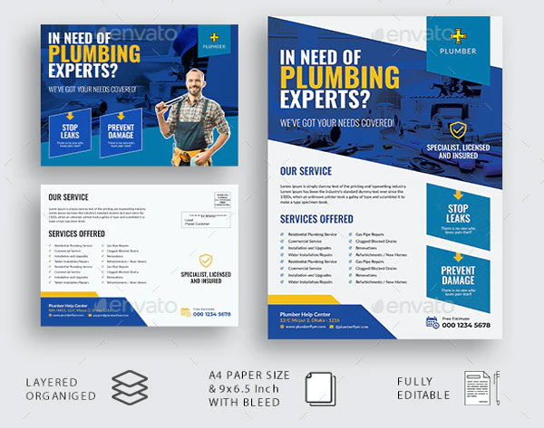 Plumber Service Flyer Postcard Bundle