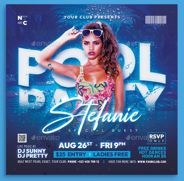 Pool Party Vector Flyer Template