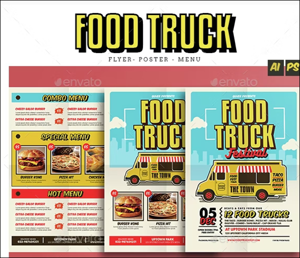 Pop Art Food Truck Flyer and Poster & Menu Template