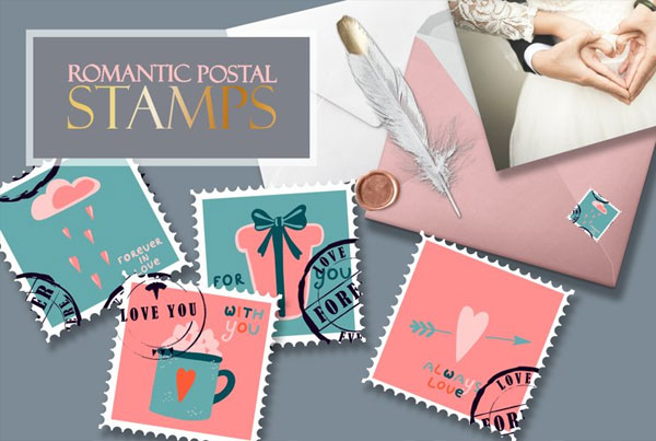 Postage Stamps Romantic for Valentine's Day Mockup