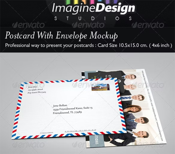 Postcard With Envelope Mockup