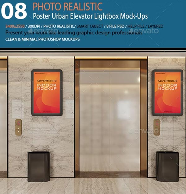 Poster Urban Elevator Lightbox Mock-Ups