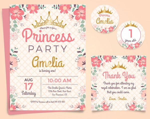 Princess Birthday Invitation Free Vector