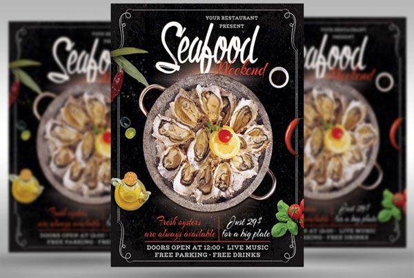 Print Seafood Restaurant Flyer Template